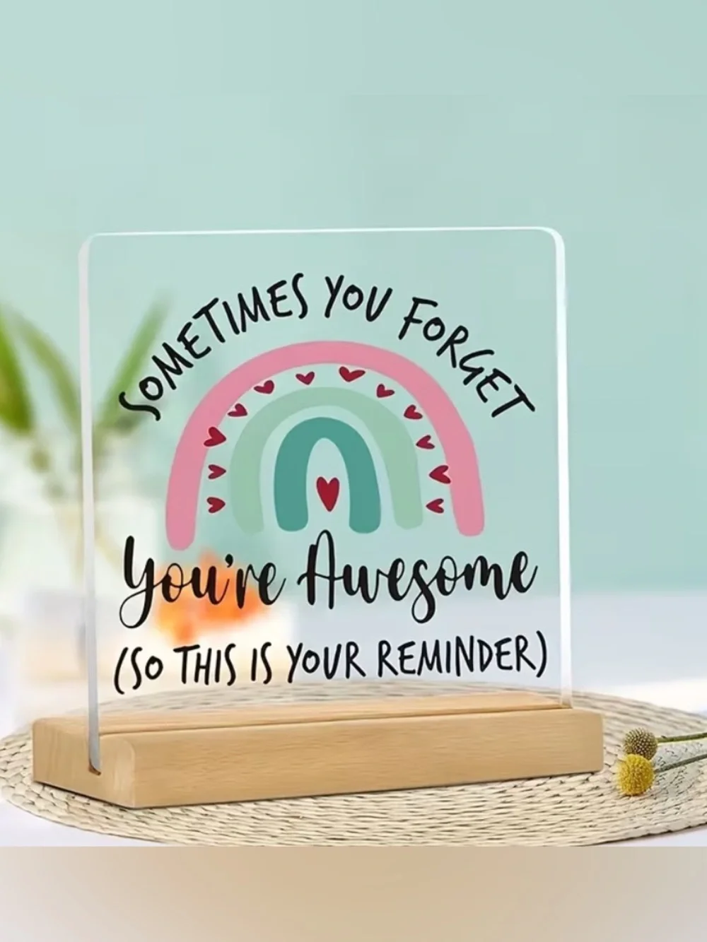 ACRYLIC 'You're Awesome' Desk Sign with Wooden Stand - Picture 1 of 4